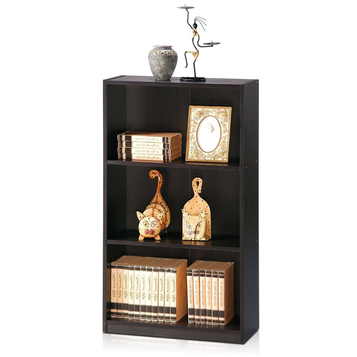 Modern 3-Shelf Bookcase in Espresso Wood Finish-1