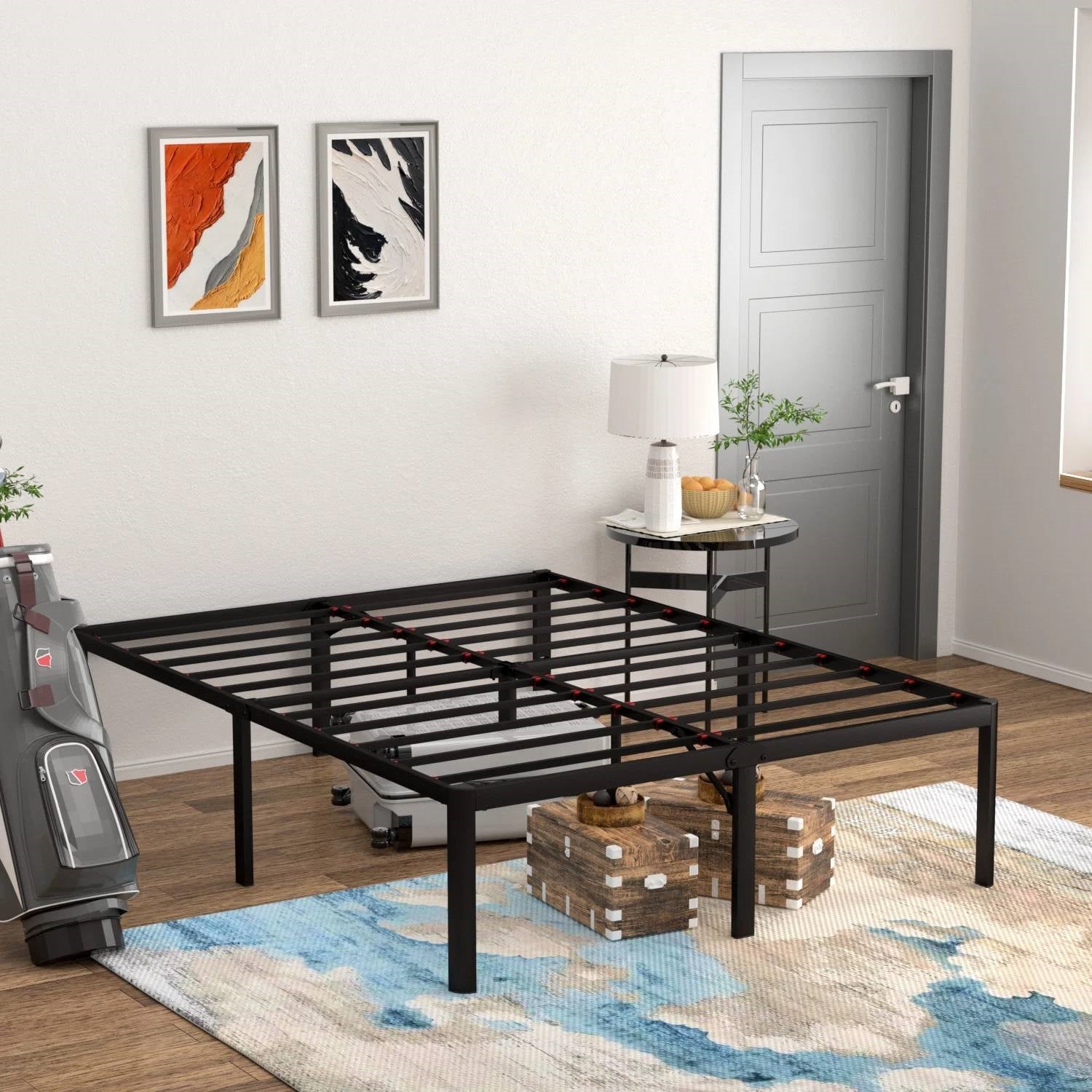 Full 18-inch Rounded Edge Corners Metal Bed Frame with Under-bed Storage Space-1