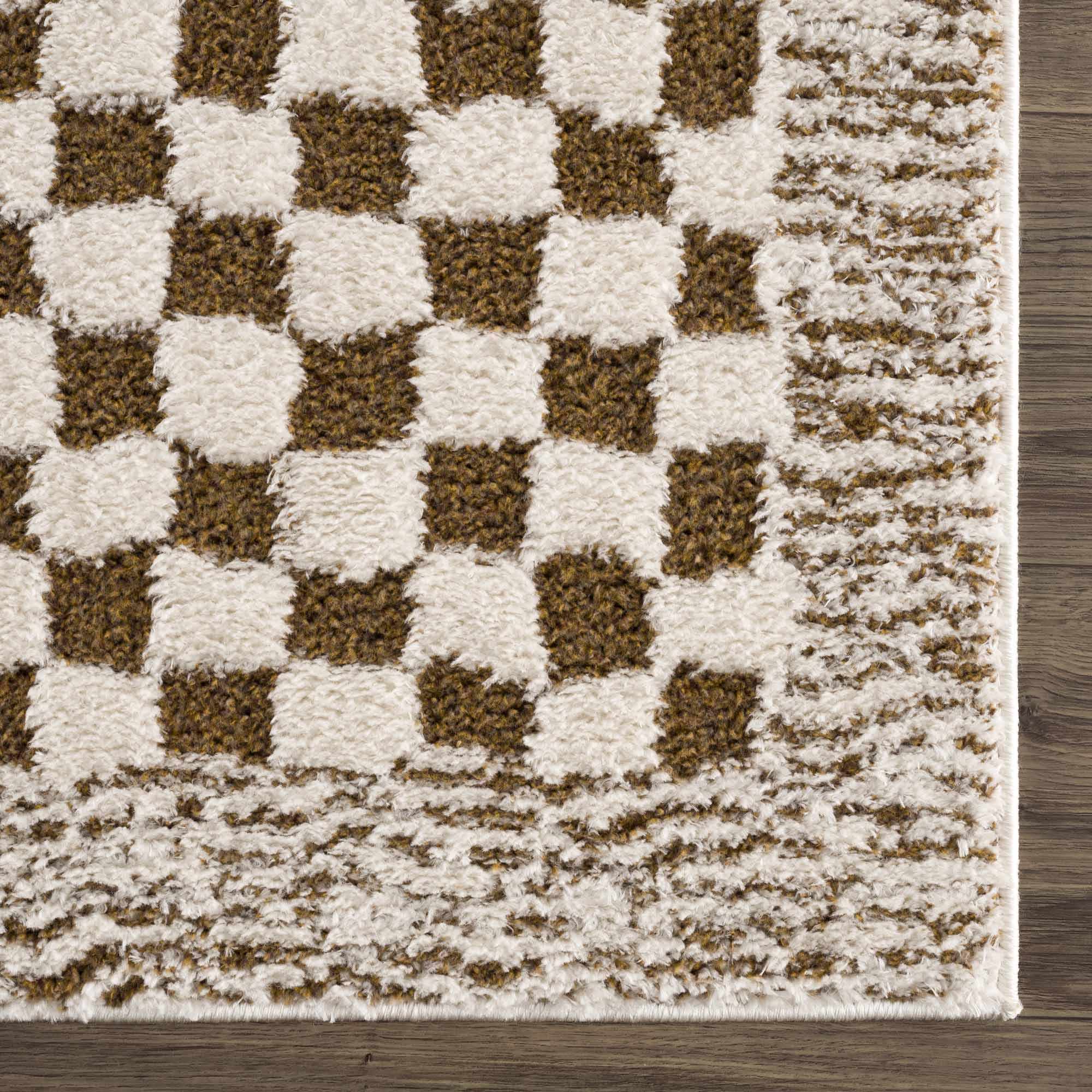 Leryn Brown & White Checkered Area Rug