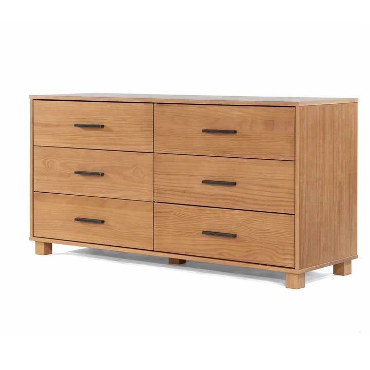 Modern Farmhouse Solid Wood 6 Drawer Double Dresser in Light Brown Finish-0