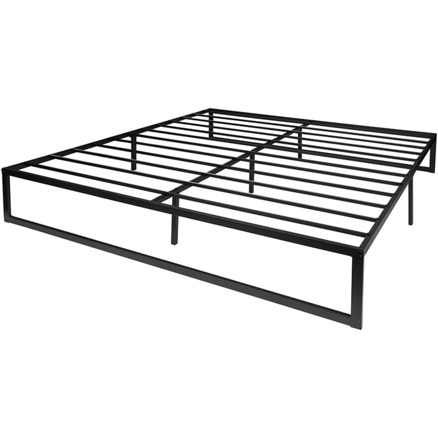 King Size 14 Inch Black Metal Steel Slat Platform Bed-0