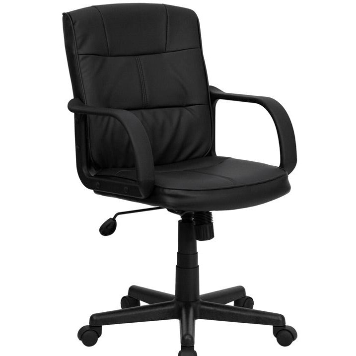 Black Mid-Back Polyurethane & Leather Office Chair with Nylon Arms-0