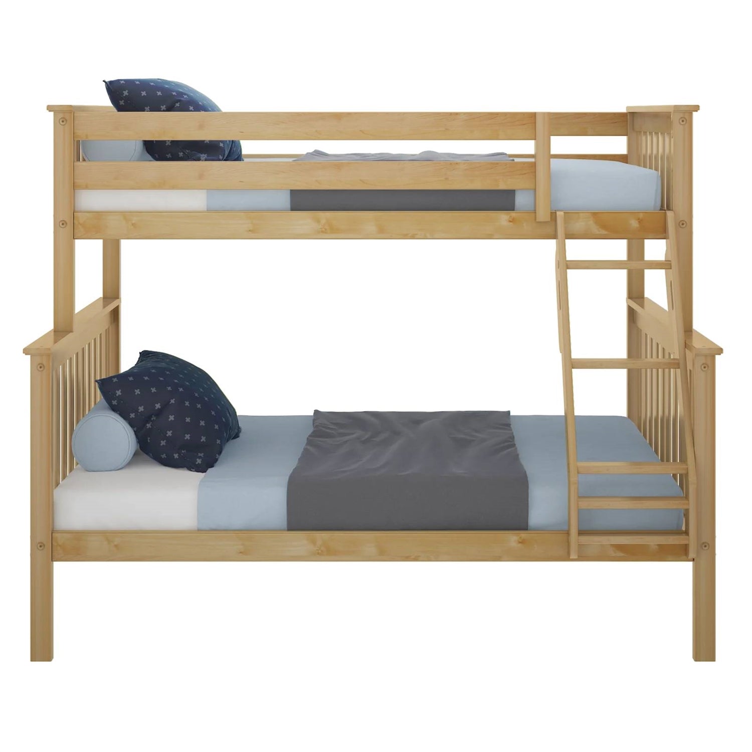 Twin over Full size Solid Wooden Bunk Bed in Natural Pine Wood Finish-1