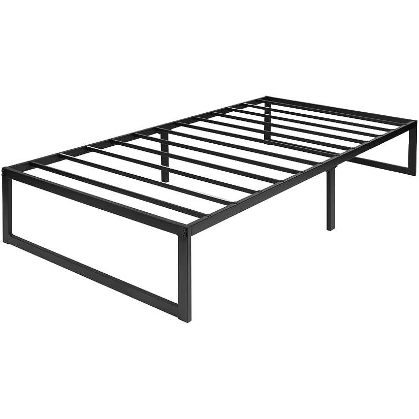 Twin Size 14 Inch Black Metal Steel Slat Platform Bed-0