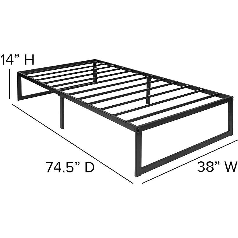 Twin Size 14 Inch Black Metal Steel Slat Platform Bed-4