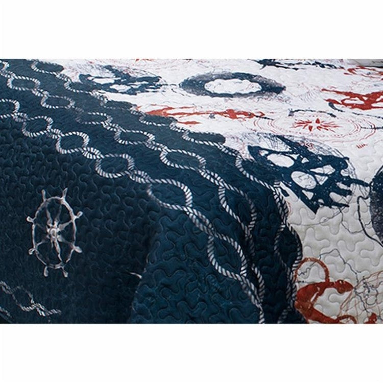 Full/Queen Modern Coastal Anchor Polyester Reversible Quilt Set-1