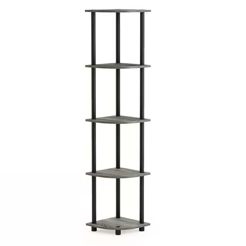 5-Shelf Modern Corner Bookcase in Grey Oak Wood Finish-3