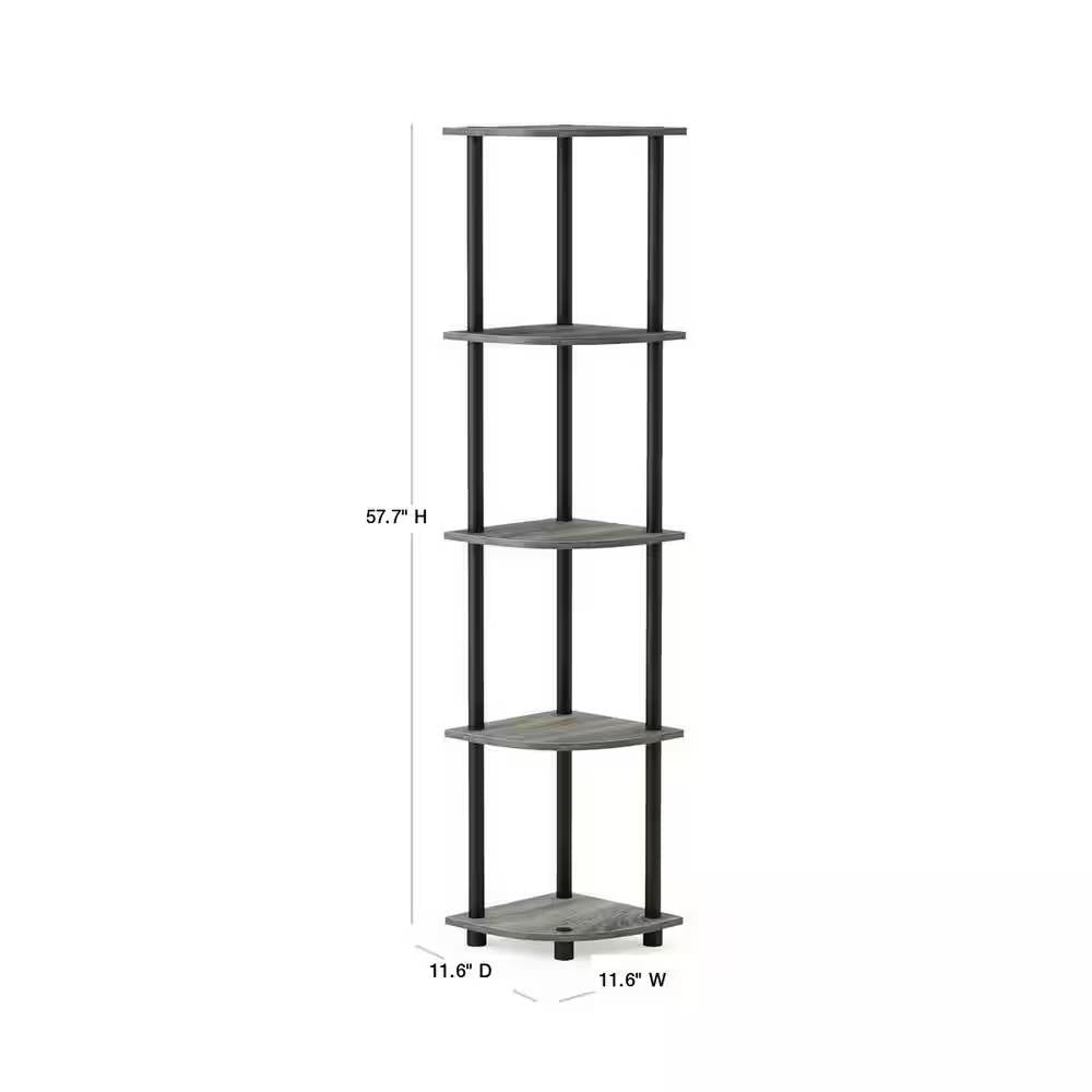 5-Shelf Modern Corner Bookcase in Grey Oak Wood Finish-4