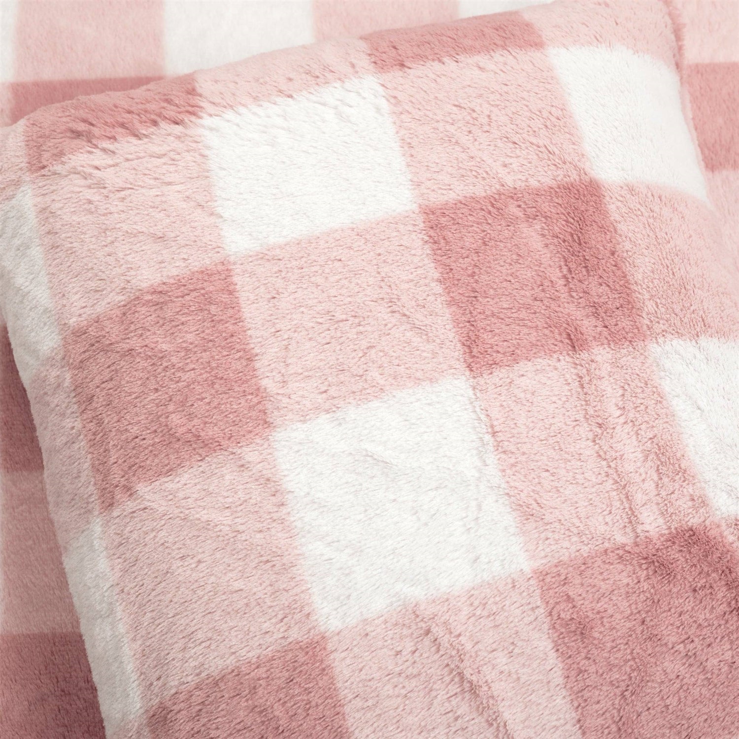 Full/Queen Size Plaid Soft Faux Fur Comforter Set Pink Blush-2