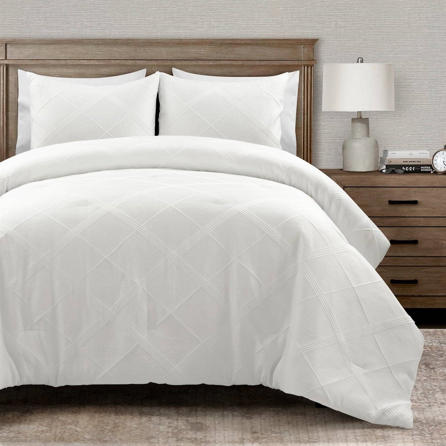 King/California King White Diamond Jacquard 3 PCS Comforter Set-0