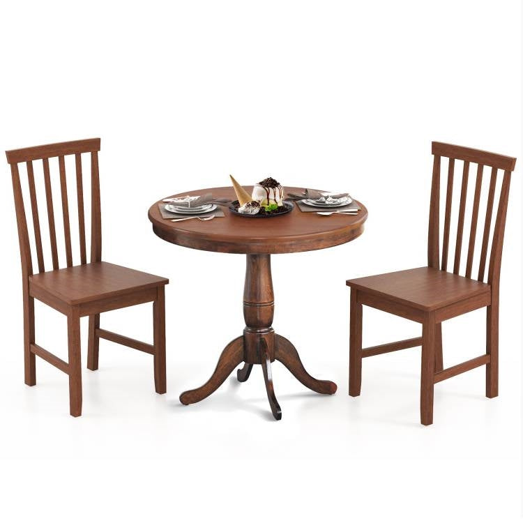 3-Piece Traditional Round Dining Table and 2 Chairs Set in Walnut Wood Finish-0