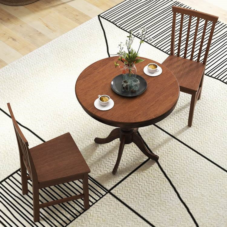 3-Piece Traditional Round Dining Table and 2 Chairs Set in Walnut Wood Finish-2