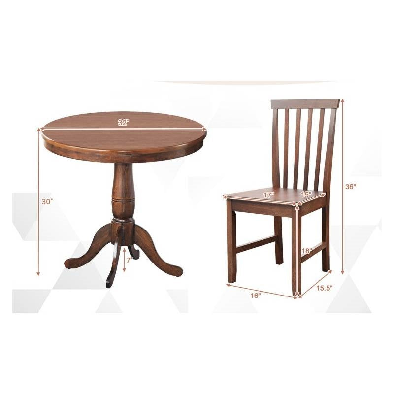 3-Piece Traditional Round Dining Table and 2 Chairs Set in Walnut Wood Finish-4