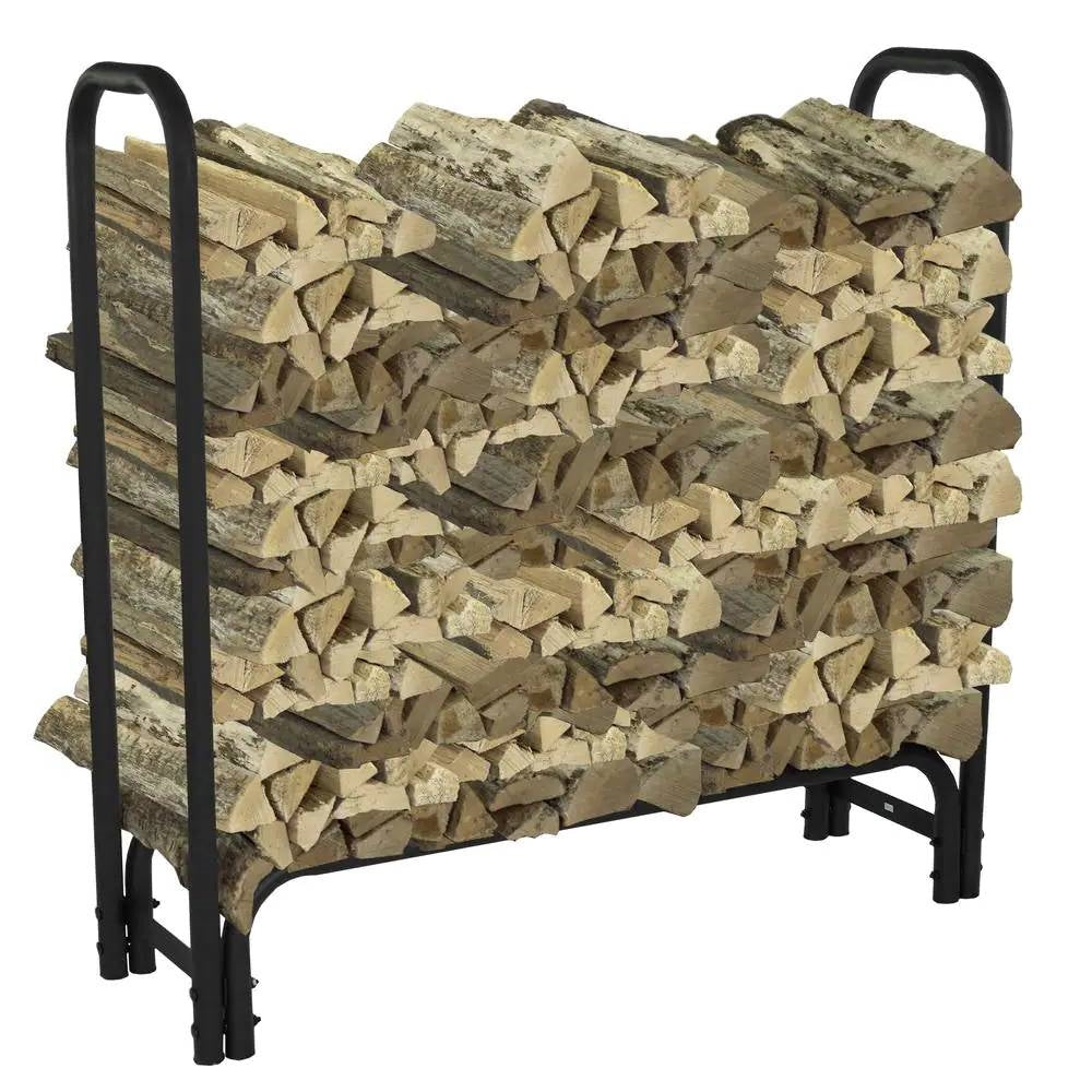 4-Ft Heavy Duty Steel Black Metal Firewood Rack - Easy to Assemble-0