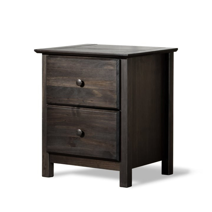 Farmhouse Solid Pine Wood 2 Drawer Nightstand in Espresso-0