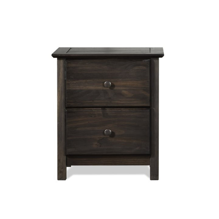 Farmhouse Solid Pine Wood 2 Drawer Nightstand in Espresso-1