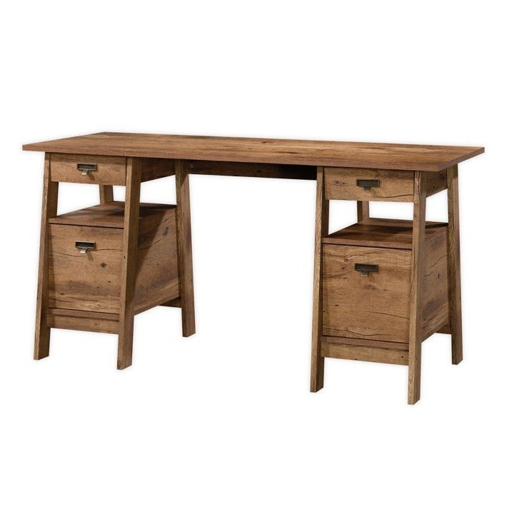 FarmHouse Rustic Oak Executive Desk w/ Filing Cabinets Storage-0