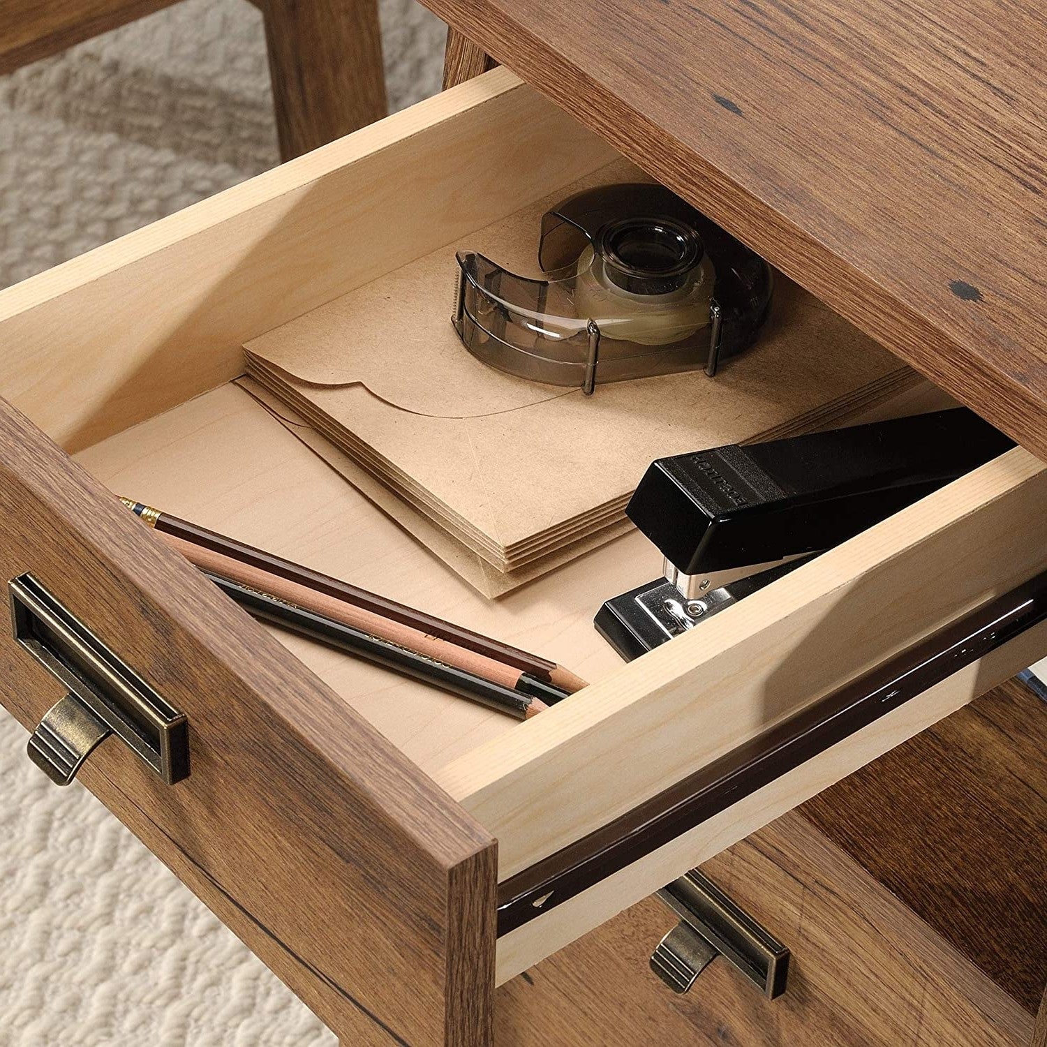 FarmHouse Rustic Oak Executive Desk w/ Filing Cabinets Storage-3