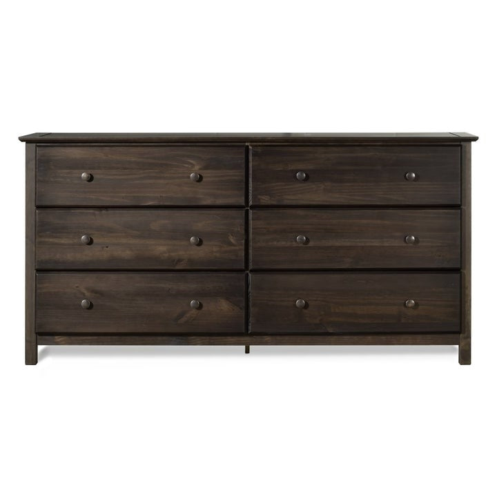 Farmhouse Solid Pine Wood 6 Drawer Dresser in Espresso Finish-0