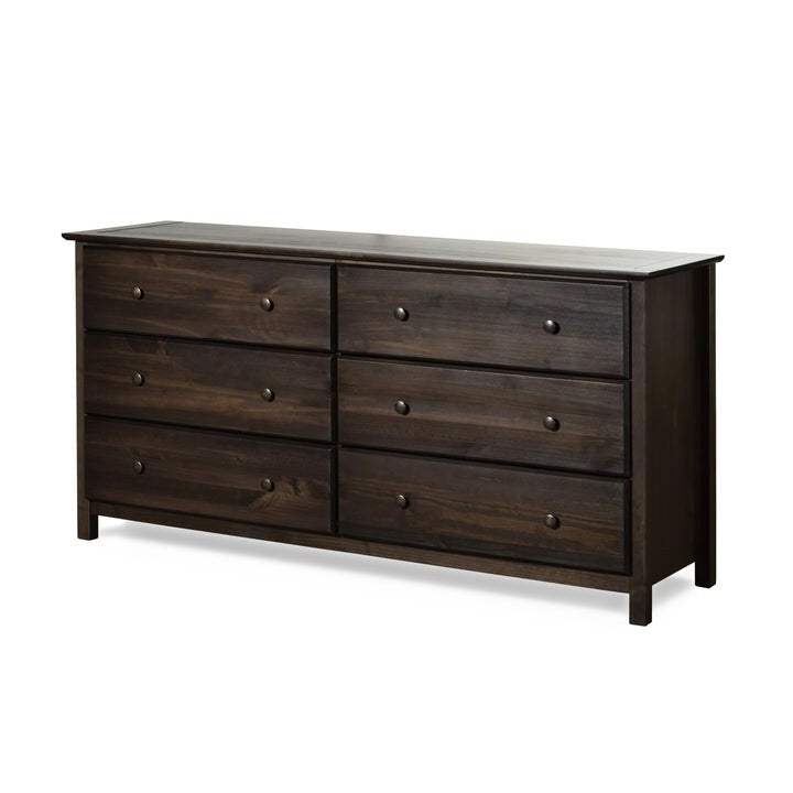 Farmhouse Solid Pine Wood 6 Drawer Dresser in Espresso Finish-1