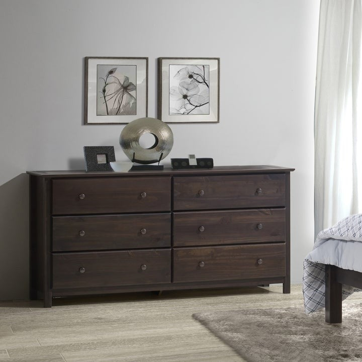 Farmhouse Solid Pine Wood 6 Drawer Dresser in Espresso Finish-3