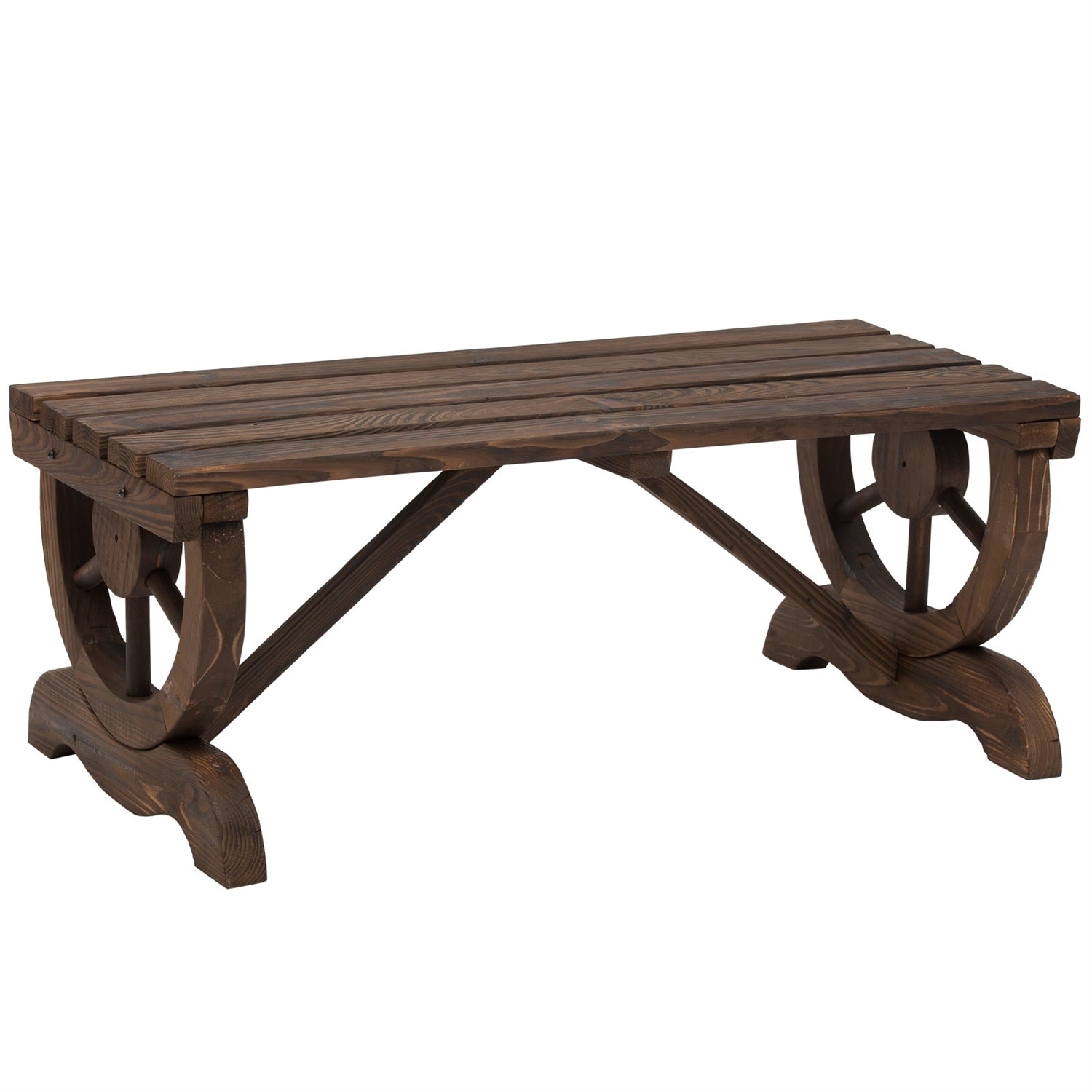 FarmHome Rustic Fir Wood Wheel Outdoor Garden Bench-0