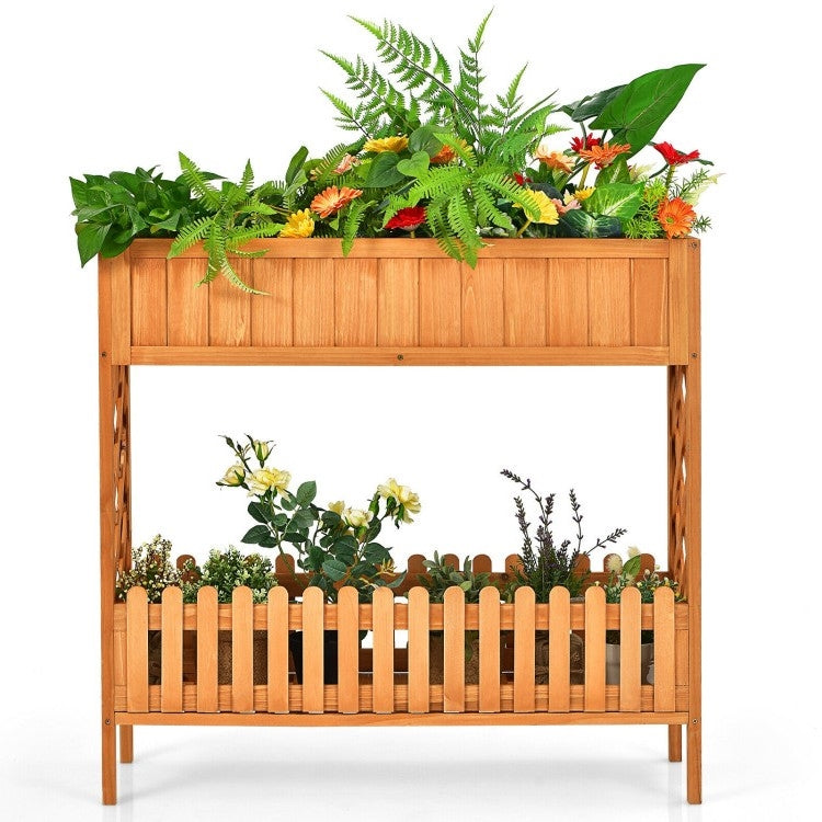 2 Tier Raised Garden Bed Elevated Fir Wood Planter Box-0