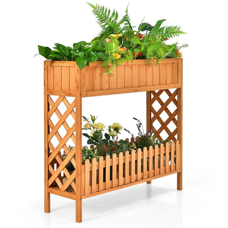 2 Tier Raised Garden Bed Elevated Fir Wood Planter Box-1