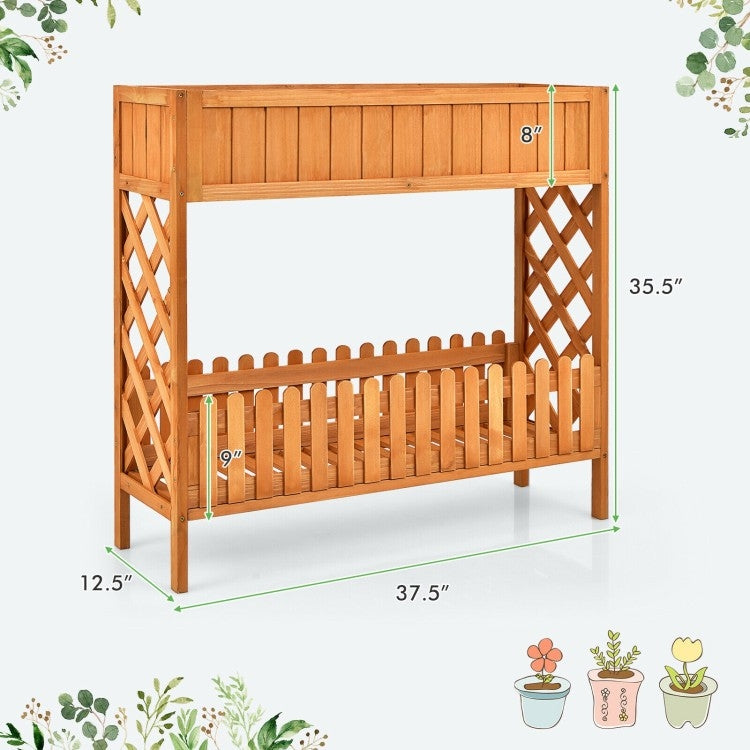 2 Tier Raised Garden Bed Elevated Fir Wood Planter Box-3