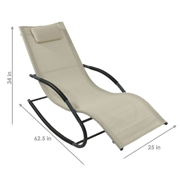 Set of 2 Beige Rocking Chaise Lounger Patio Lounge Chair with Pillow-4