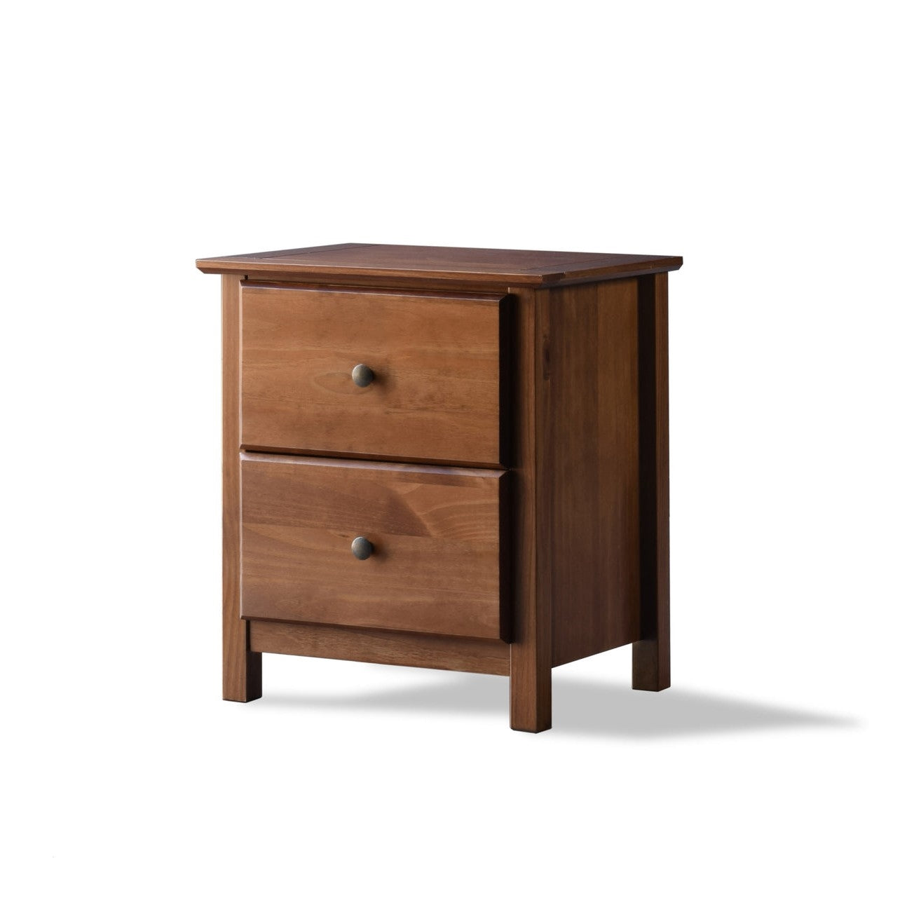 Farmhouse Solid Pine Wood 2 Drawer Nightstand in Walnut Finish-0