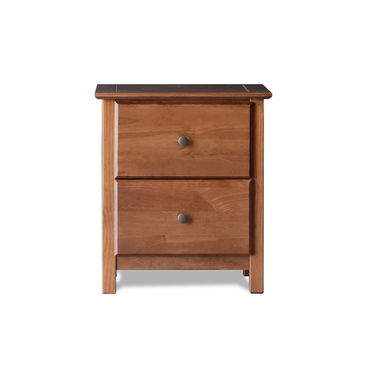 Farmhouse Solid Pine Wood 2 Drawer Nightstand in Walnut Finish-1