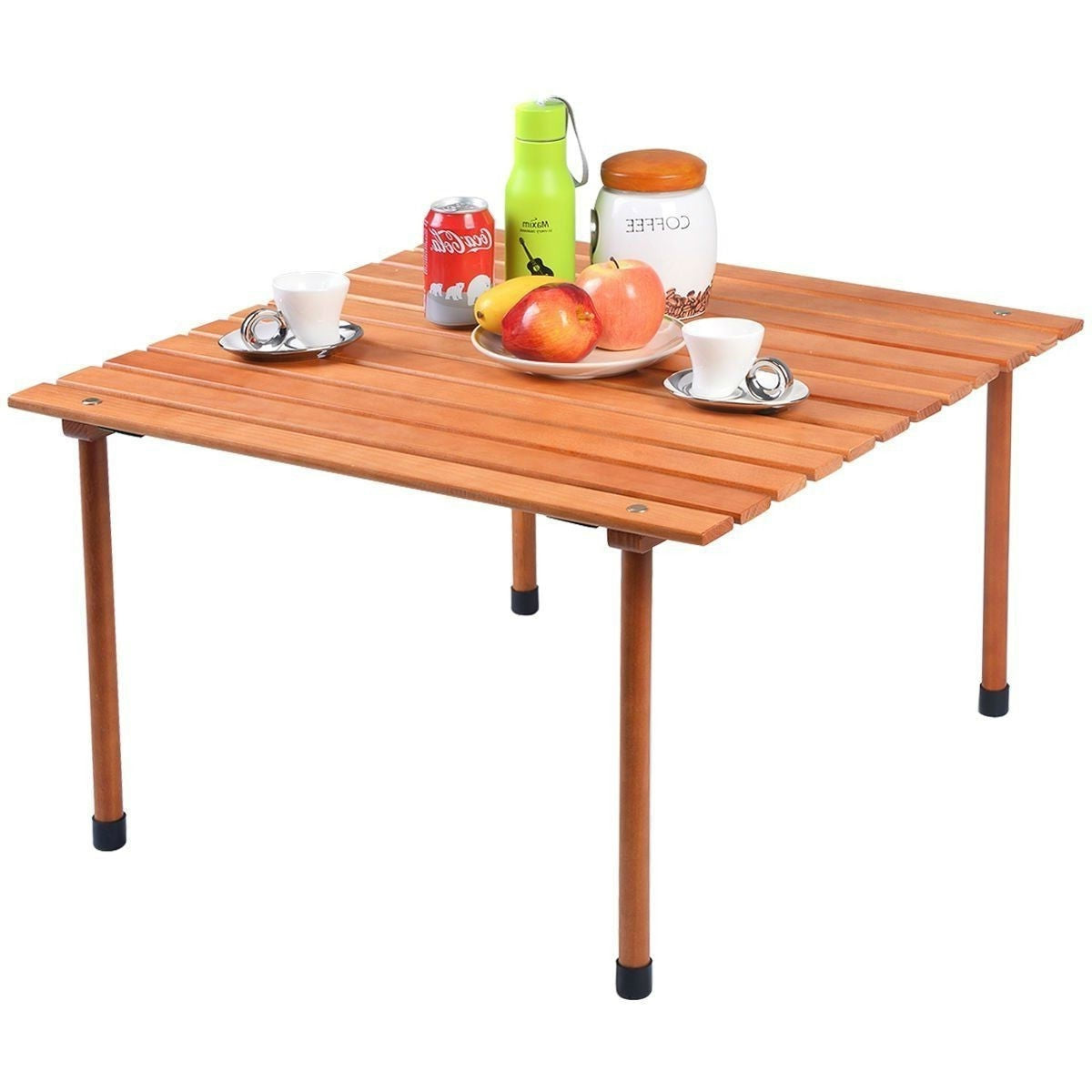 Outdoor Portable Roll-Up Folding Wood Patio Table with Carry Bag-2
