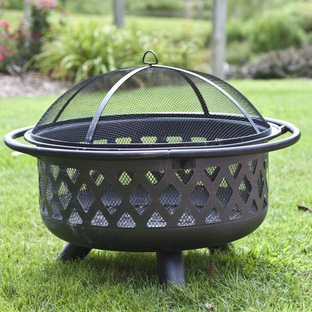 36-inch Bronze Fire Pit with Grill Grate Spark Screen Cover-1