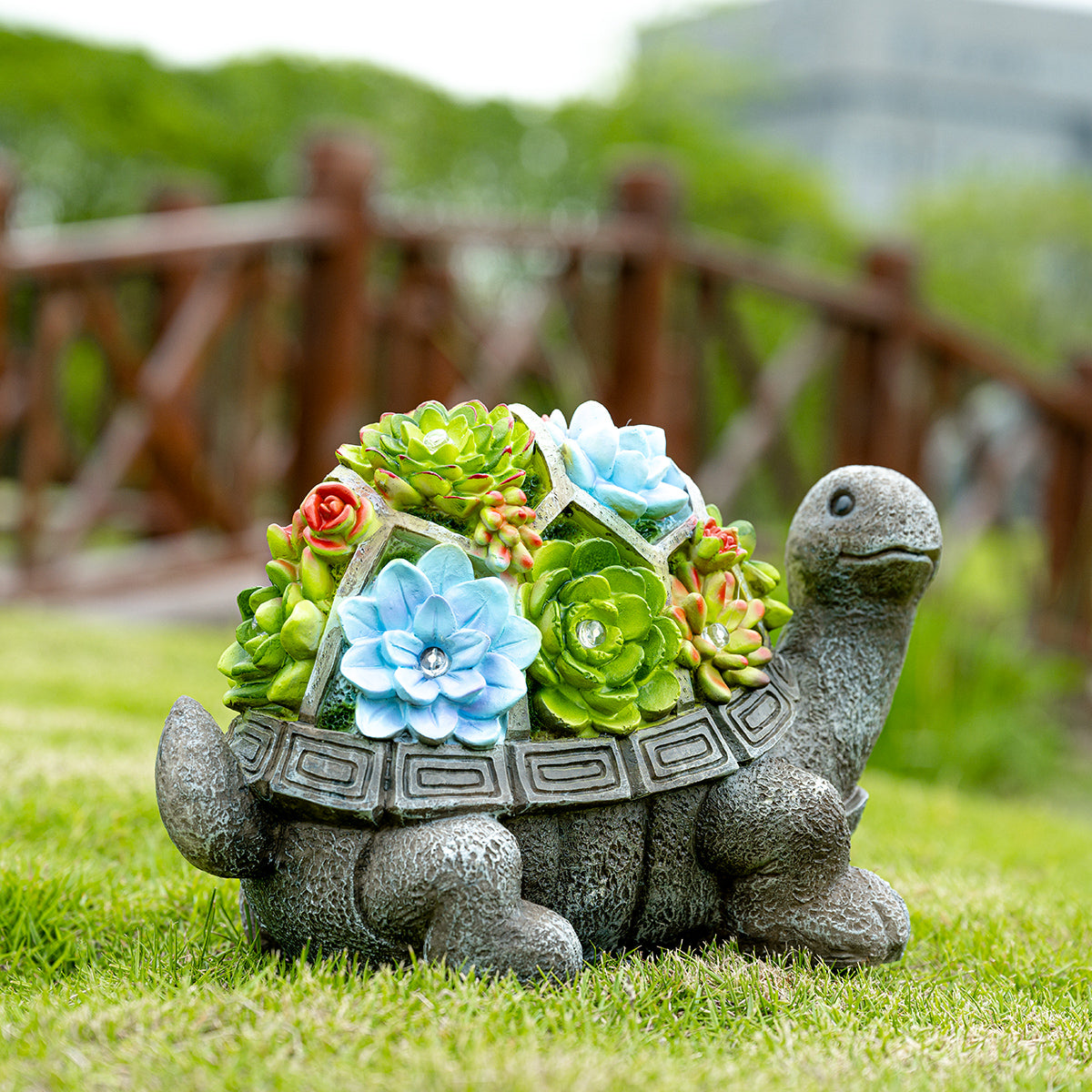 Gigalumi Solar Succulent Turtle Yard Statue Set (1 Pack)-1
