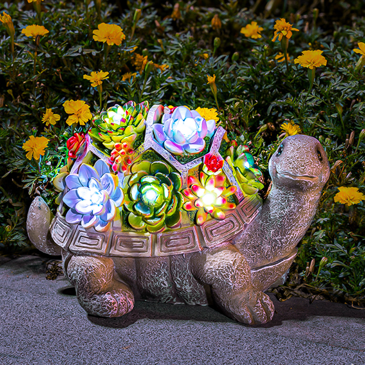 Gigalumi Solar Succulent Turtle Yard Statue Set (1 Pack)-3