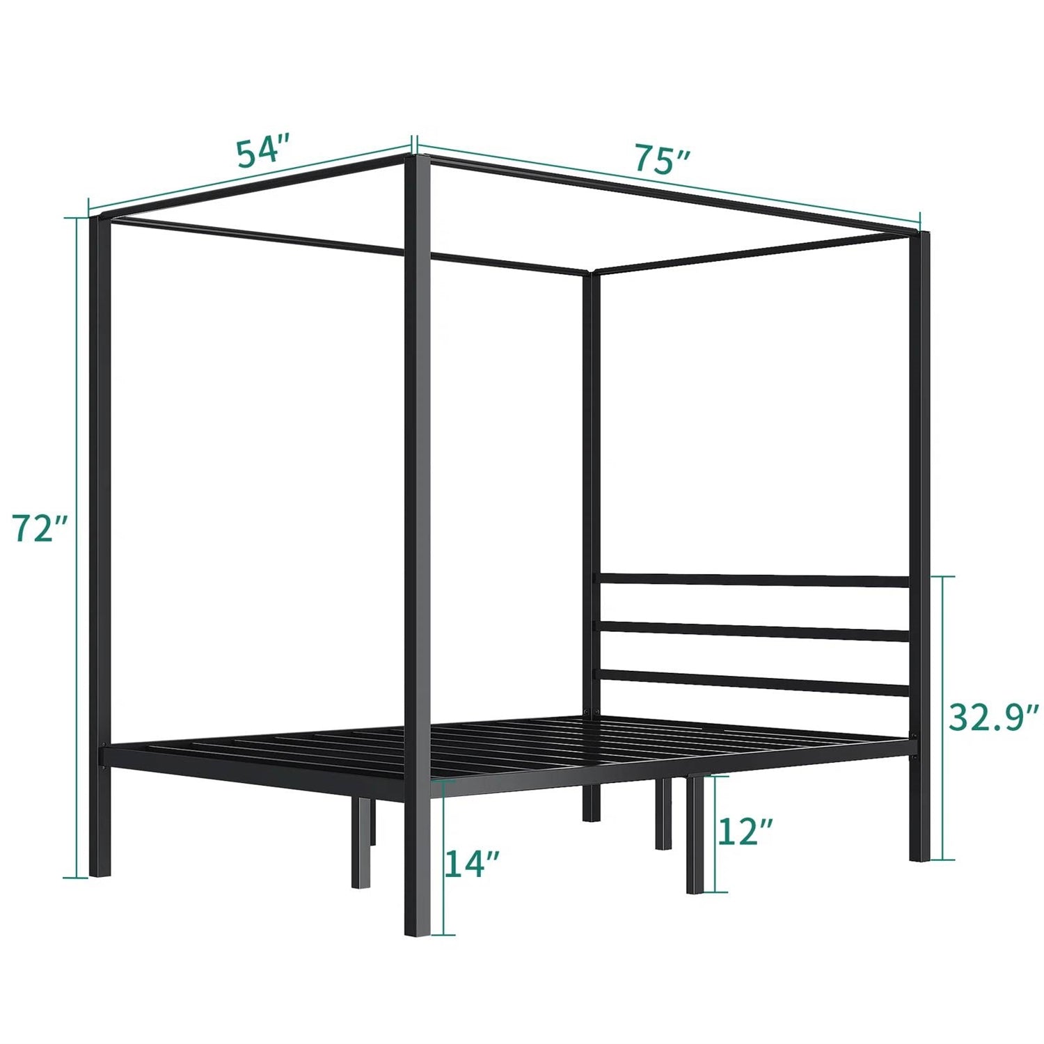 Full size Modern Four Poster Metal Canopy Bed in Black Finish-4