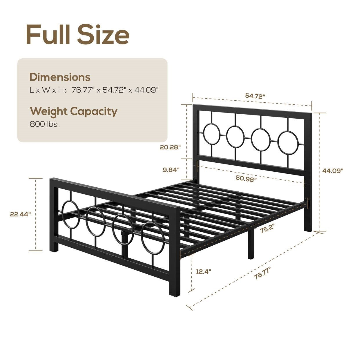 Full Black Metal Platform Bed Frame with Circle Medallion Headboard Footboard-4