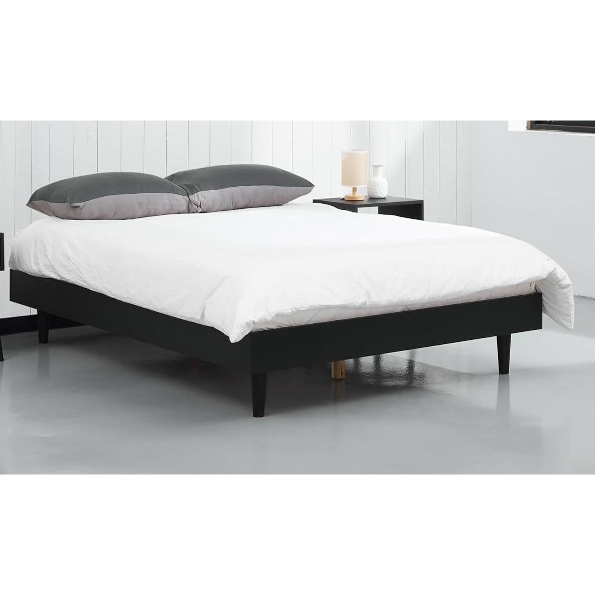 Full size Mid-Century Modern Platform Bed Frame in Black Wood Finish-0