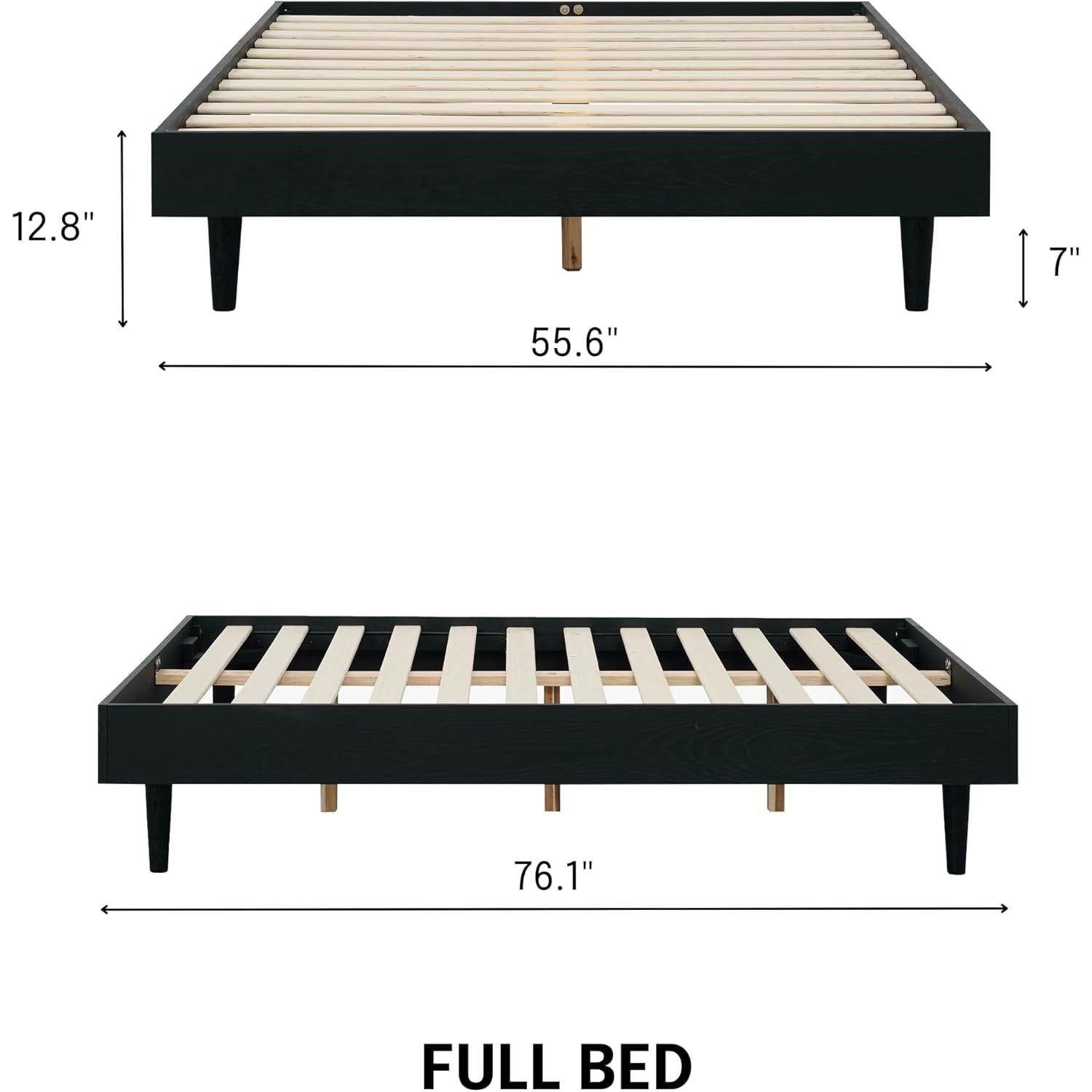 Full size Mid-Century Modern Platform Bed Frame in Black Wood Finish-4