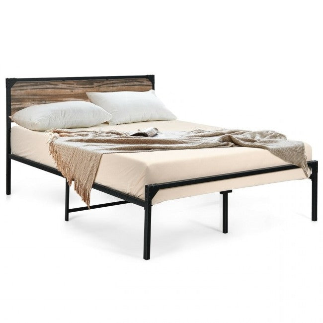 Rustic FarmHome Metal Wood Platform Bed Frame in Full Size-1