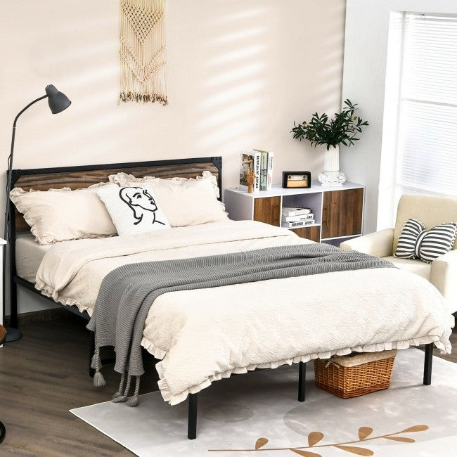 Rustic FarmHome Metal Wood Platform Bed Frame in Full Size-2