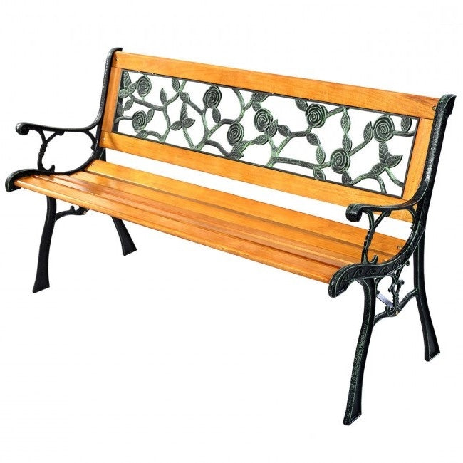 Flowers Outdoor Patio Park Cast Iron Garden Porch Chair Bench-0