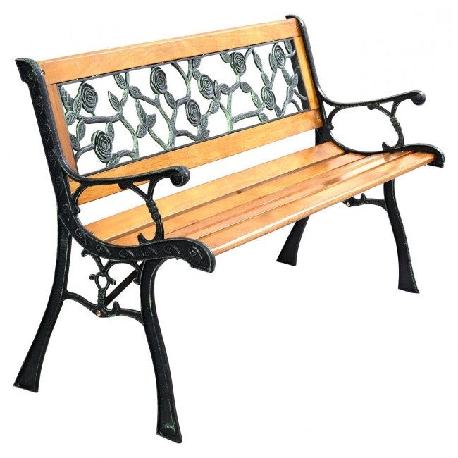 Flowers Outdoor Patio Park Cast Iron Garden Porch Chair Bench-1