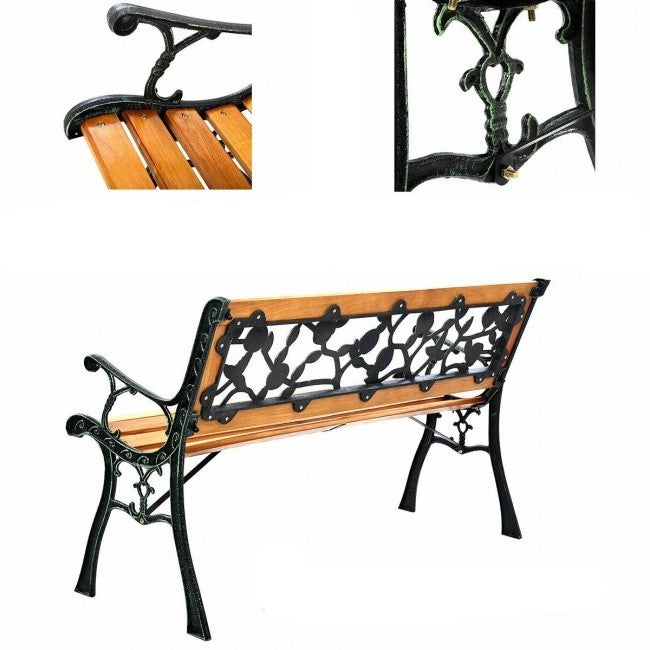 Flowers Outdoor Patio Park Cast Iron Garden Porch Chair Bench-4