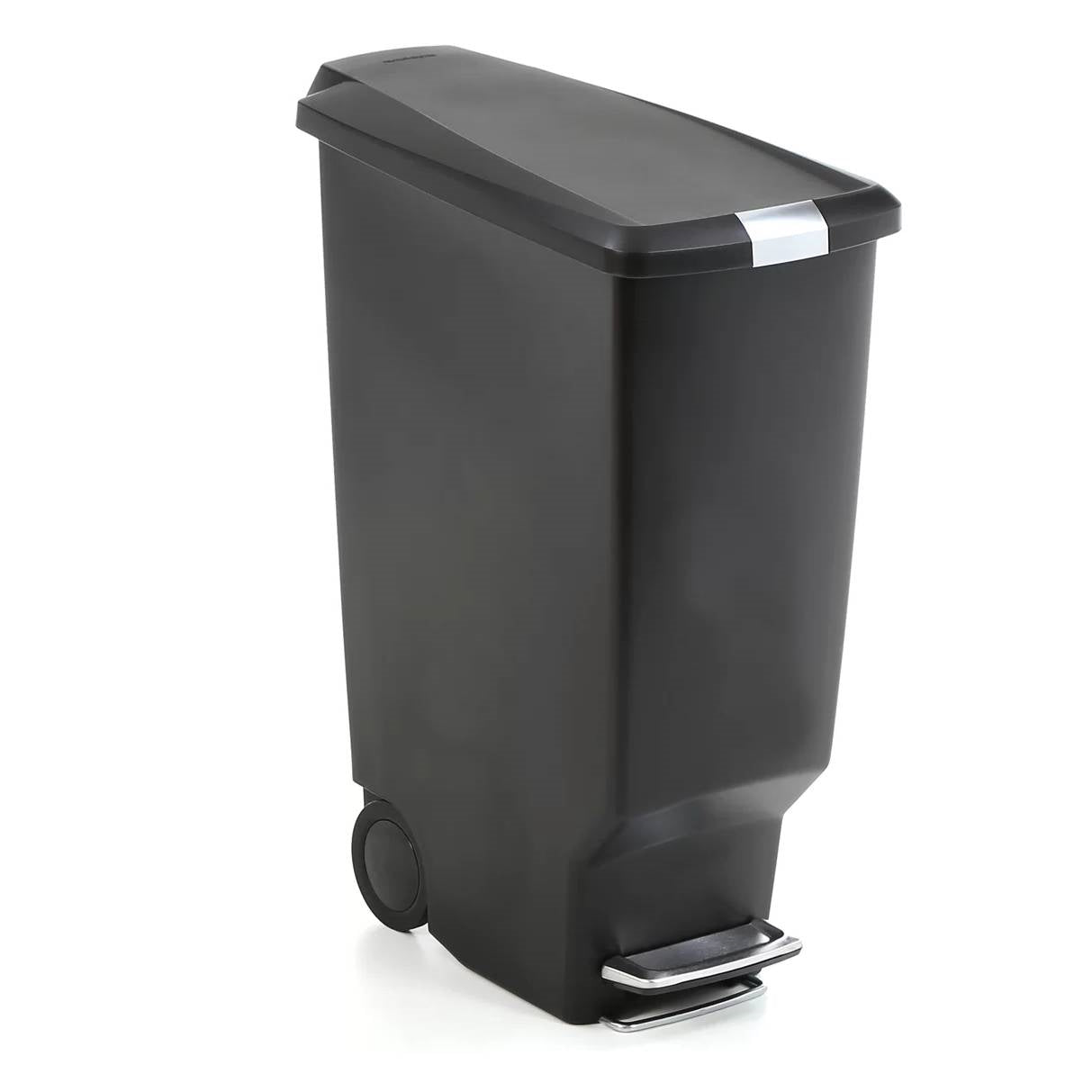 Black 10-Gallon Narrow Kitchen Trash Can with Easy Step-on Lid-1