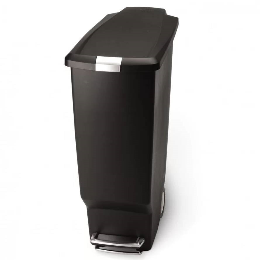 Black 10-Gallon Narrow Kitchen Trash Can with Easy Step-on Lid-2