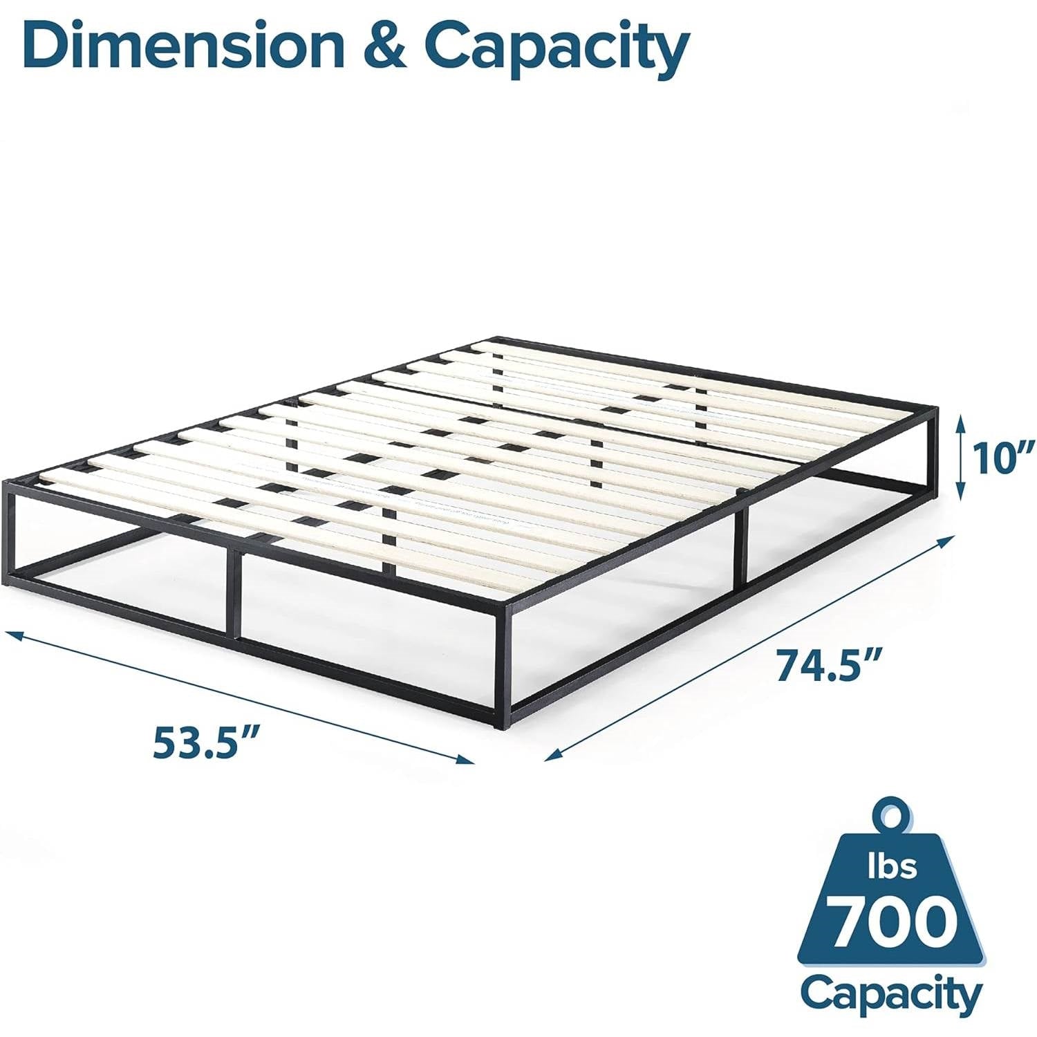 Full size 10-inch Low Profile Modern Metal Wood Slat Platform Bed Frame-4