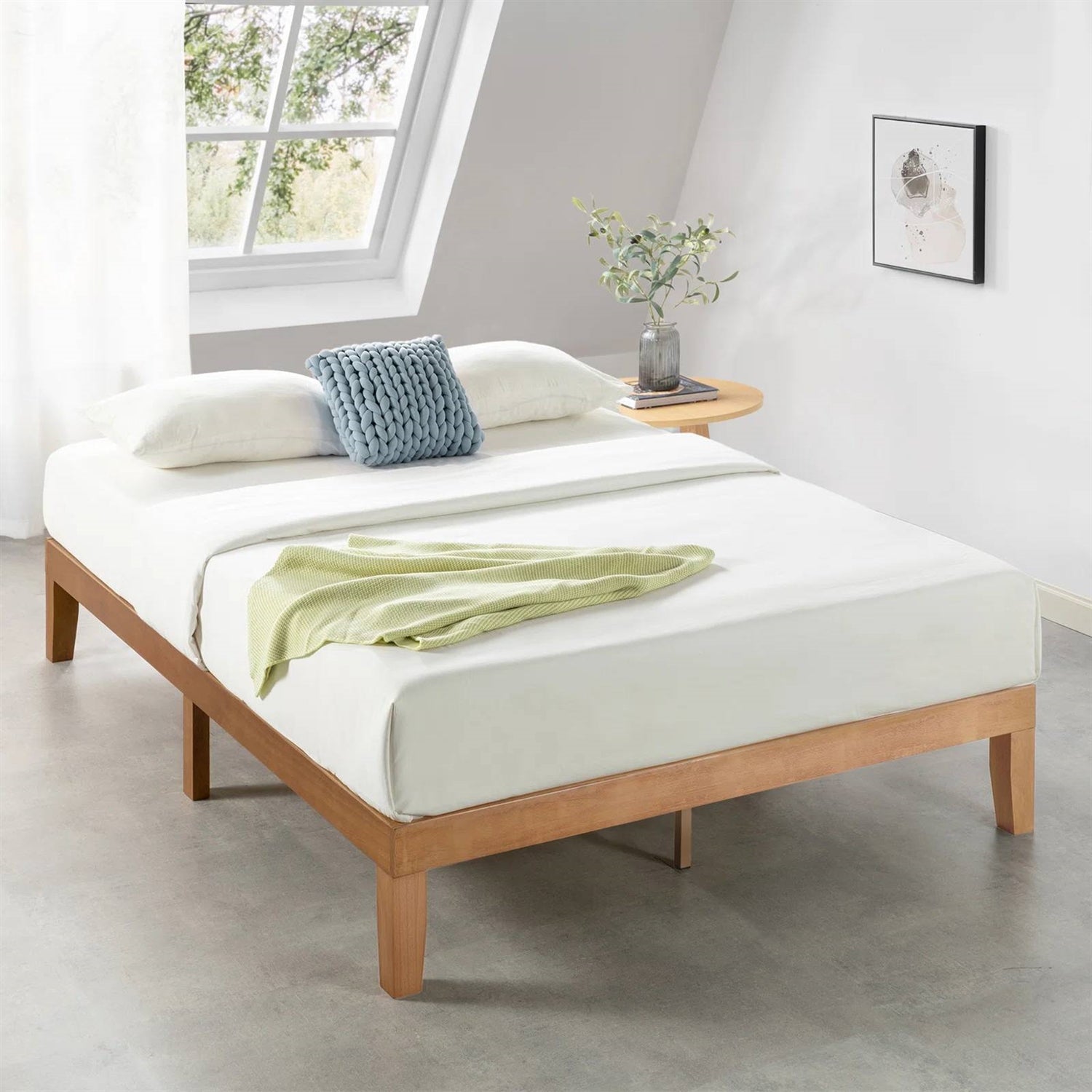 Full size Solid Wood Platform Bed Frame in Natural Wooden Finish-0