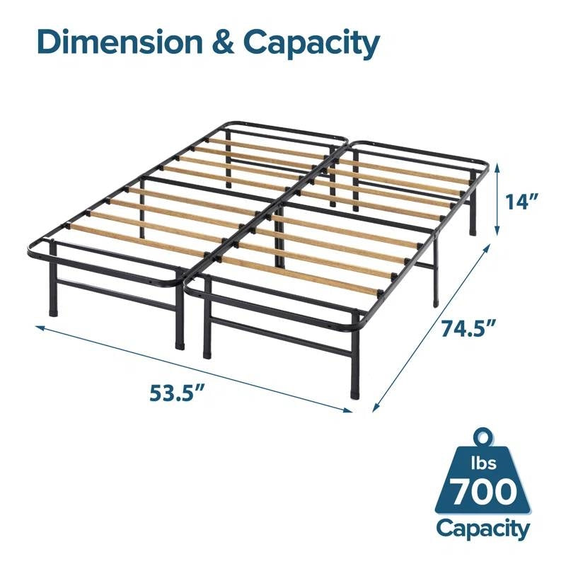 Full size Metal Bed Frame with Bamboo Wood Slats-4